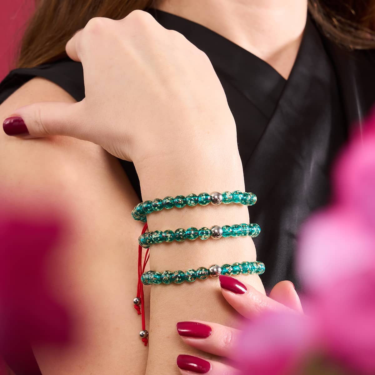 Mini verre luciole bleu sarcelle x bracelet fil rouge